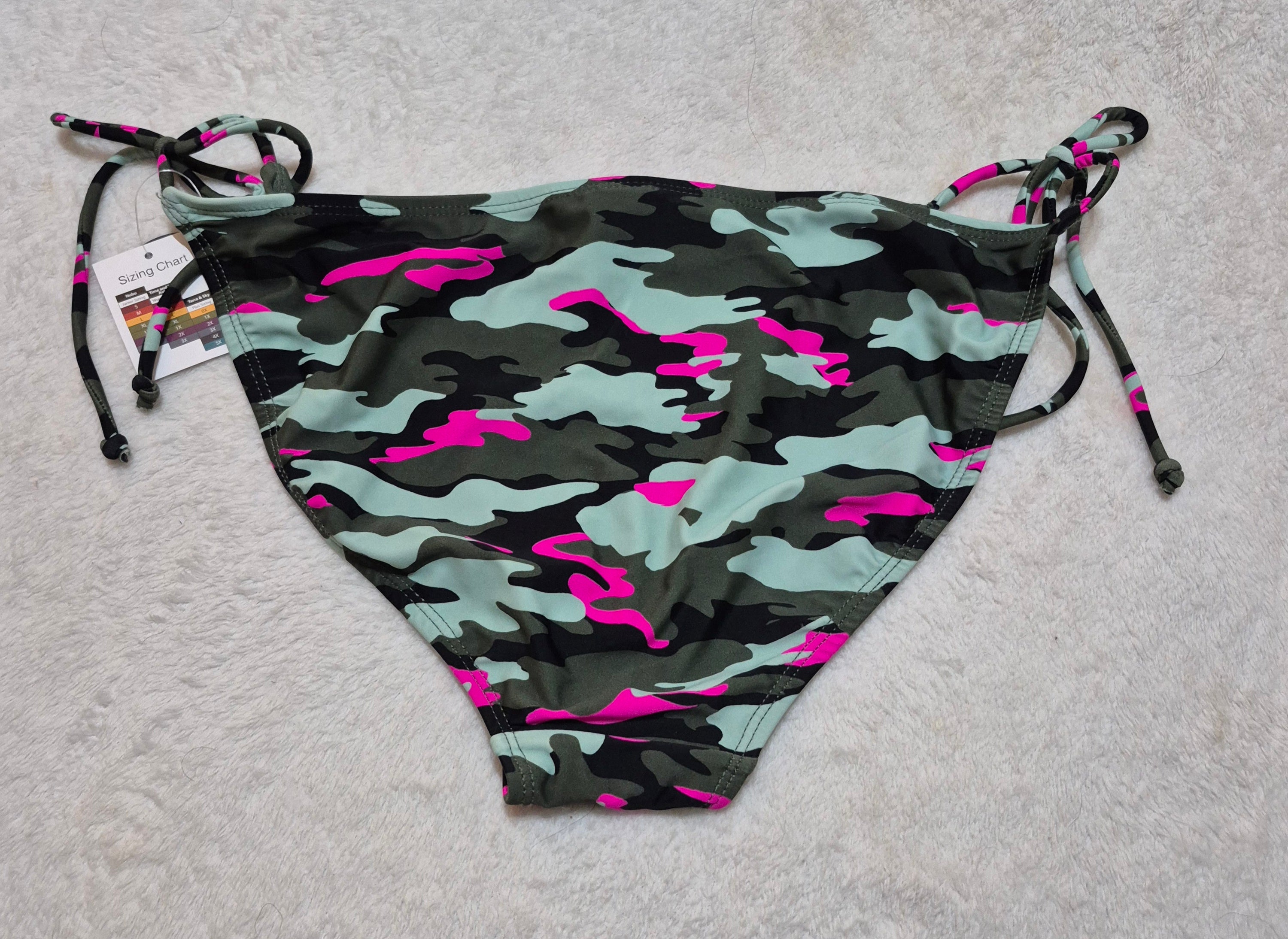 No Boundaries Pink & Green Camo Side Tie Bikini Bottoms - Size L (11-13) NWT