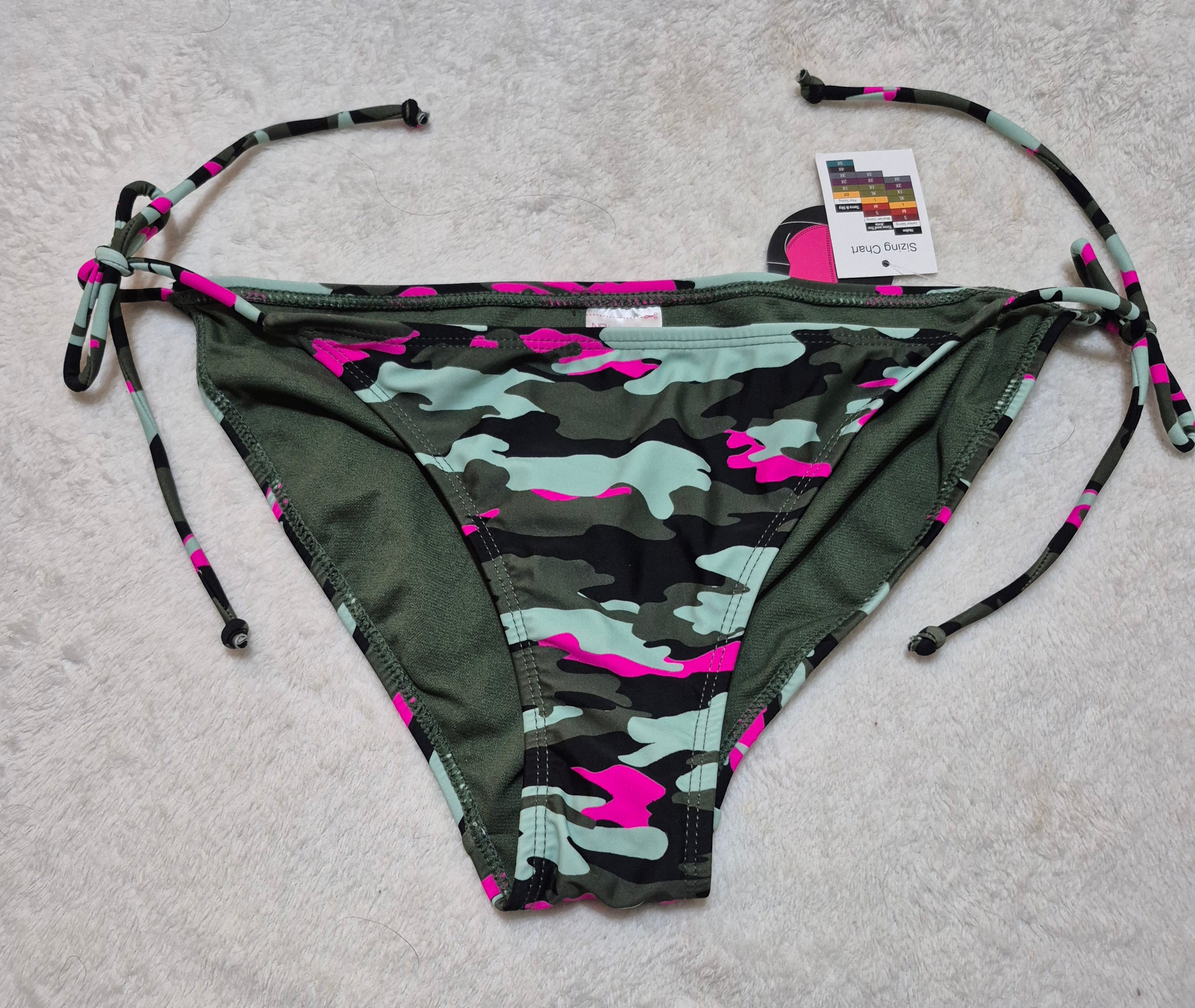 No Boundaries Pink & Green Camo Side Tie Bikini Bottoms - Size L (11-13) NWT