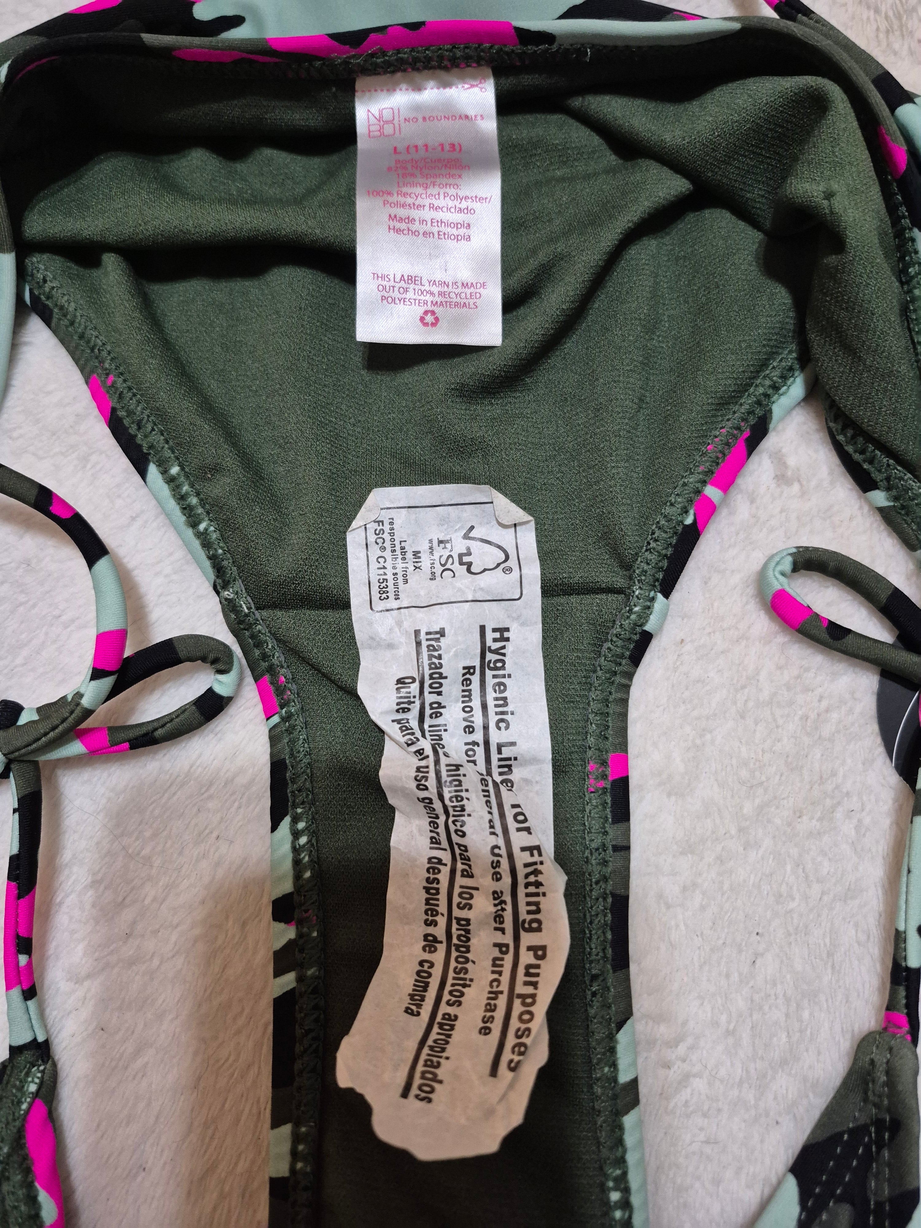 No Boundaries Pink & Green Camo Side Tie Bikini Bottoms - Size L (11-13) NWT