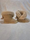 Bearpaw Infant Tan Faux Suede Faux Fur Booties With Bow Detail & Non-Slip Soles