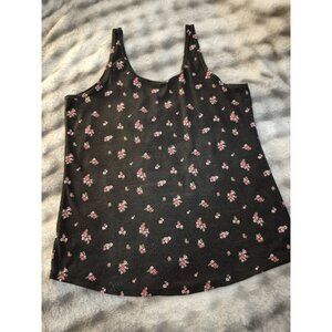 Womens Black Tank Top With Little Pink Flowers